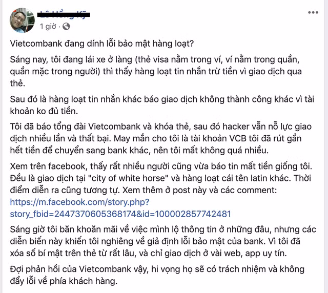 Nhiều khách hàng tố Vietcombank dính lỗi bảo mật hàng loạt Nhieu khach hang to Vietcombank dinh loi bao mat hang loat