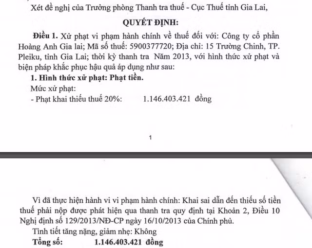 Hoang Anh Gia Lai cua bau Duc bi truy thu thue 
