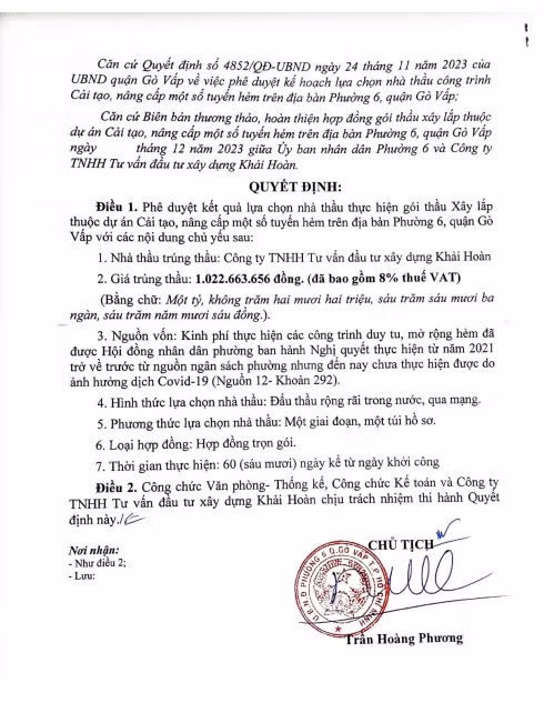TP HCM: Duy nhất Cty Khải Hoàn dự gói thầu hơn 1,6 tỷ đồng tại Gò Vấp - Hình 3 TP HCM: Duy nhat Cty Khai Hoan du goi thau hon 1,6 ty dong tai Go Vap-Hinh-3