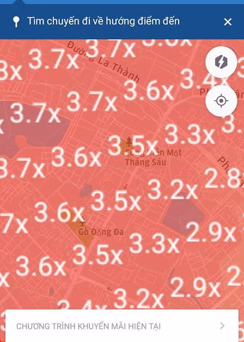 Bản đồ các cung đường tăng giá của Uber. Ảnh chụp màn hình.