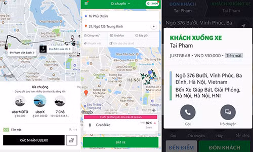 Cước phí tăng vọt vào dịp Tết khi đi Uber, Grab. Ảnh chụp màn hình.