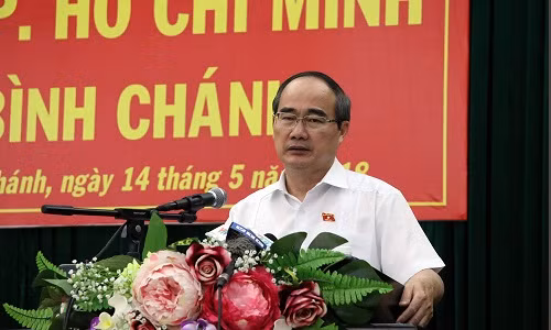 Ông Nguyễn Thiện Nhân, Ủy viên Bộ Chính trị, Bí thư Thành ủy TP.HCM phát biểu tại cuộc gặp các cử tri Bình Chánh