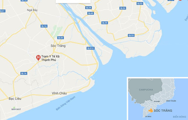 Tai nạn xảy ra cách Trạm Y tế xã Thạnh Phú khoảng 400 m về hướng Sóc Trăng. Ảnh: Google Maps.