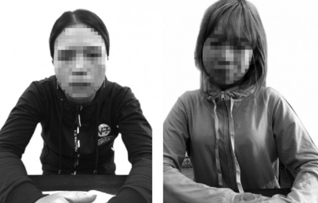 Hai đối tượng Thu và Linh tại cơ quan điều tra.