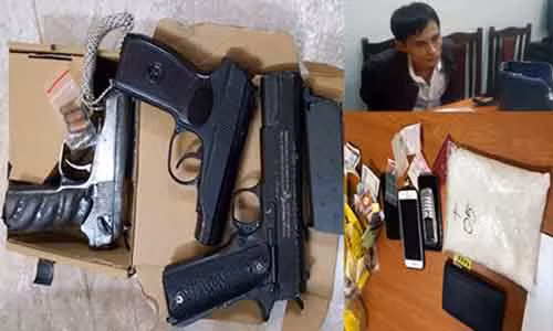 Đối tượng Toản và tang vật liên quan đến vụ án.