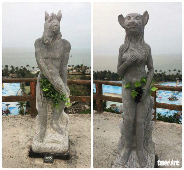 Một số bức tượng sau khi được thay thế bằng lá cây, chùm nho - Ảnh: TIẾN THẮNG Một số bức tượng sau khi được thay thế bằng lá cây, chùm nho - Ảnh: TIẾN THẮNG