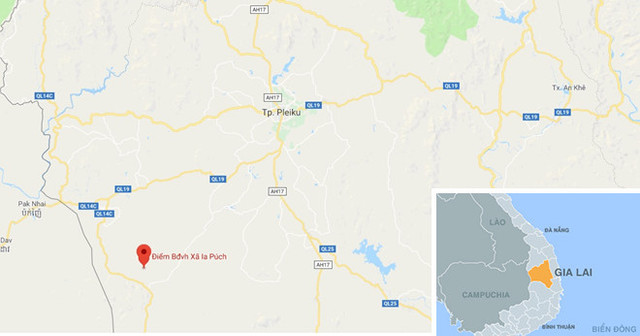 Xã Ia Púc, huyện Chư Prông (chấm đỏ) nơi xảy ra sự việc. Ảnh: Google Maps.