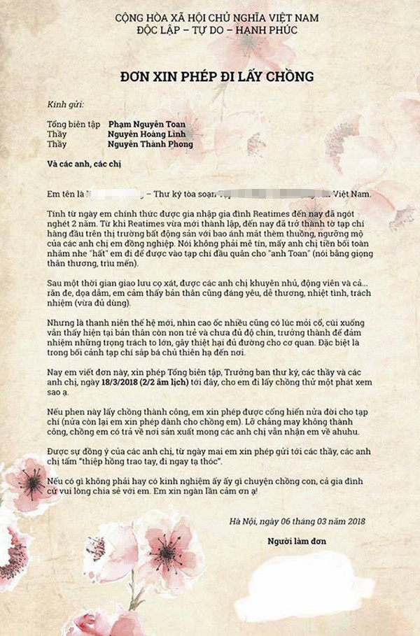 Đơn xin lấy chồng được cộng đồng mạng chú ý. Đơn xin lấy chồng được cộng đồng mạng chú ý.