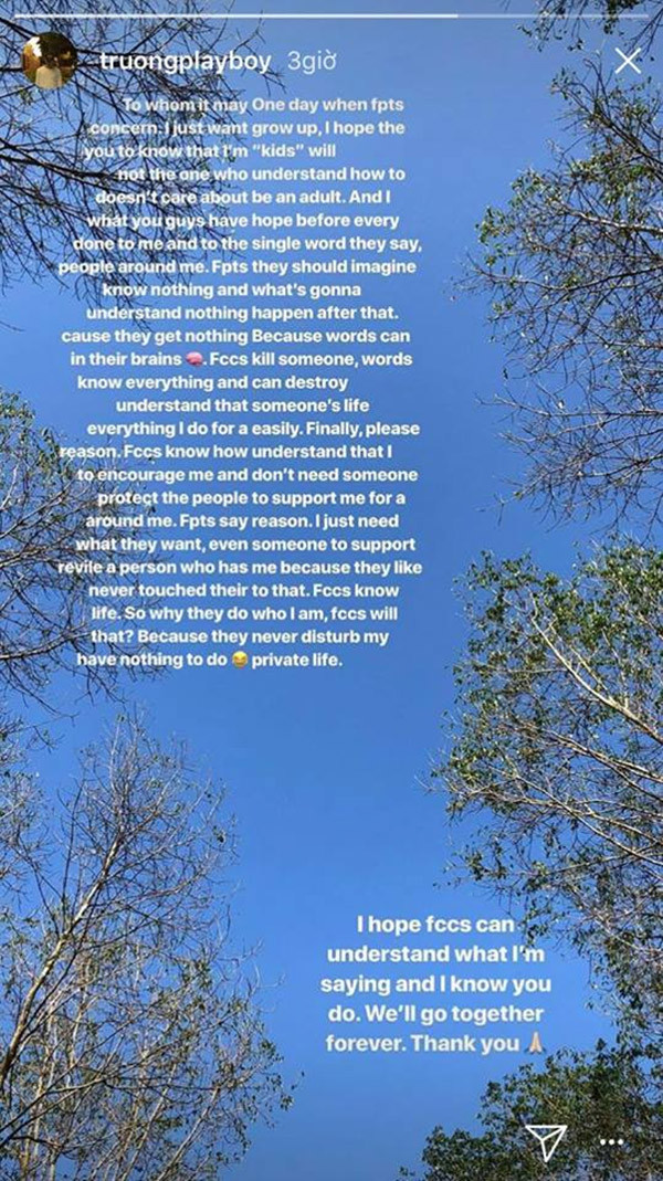 Bài đăng bằng tiếng Anh của Xuân Trường trên trang cá nhân. Bài đăng bằng tiếng Anh của Xuân Trường trên trang cá nhân.