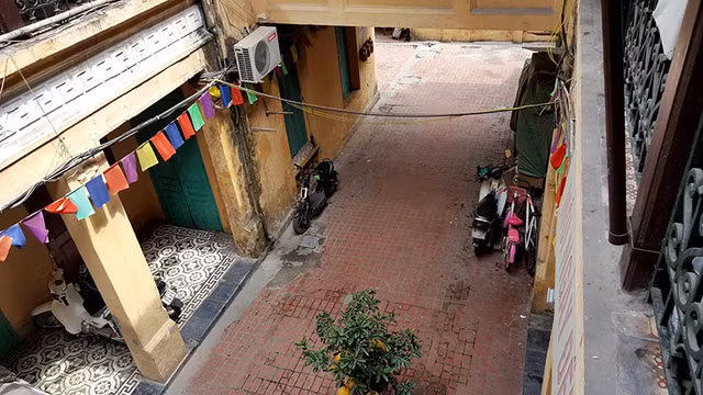 Khoảng sân và giếng trời ở khu vực gian chính của biệt thự. Ảnh: Diệu Bình