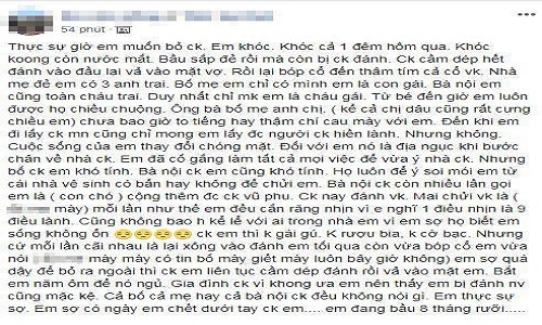 Tâm sự của người vợ mang thai bị chồng bạo hành. Ảnh chụp màn hình Tâm sự của người vợ mang thai bị chồng bạo hành. Ảnh chụp màn hình