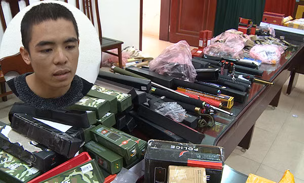 Phạm Văn Thành cùng tang vật vụ án.