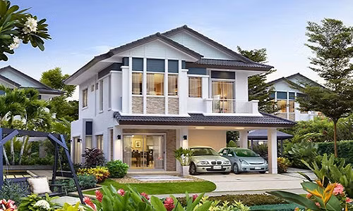 Nhà 2 tầng kiểu biệt thự có không gian rộng, thích hợp cho gia đình 4-5 thành viên. Ảnh: Datbinhduong.