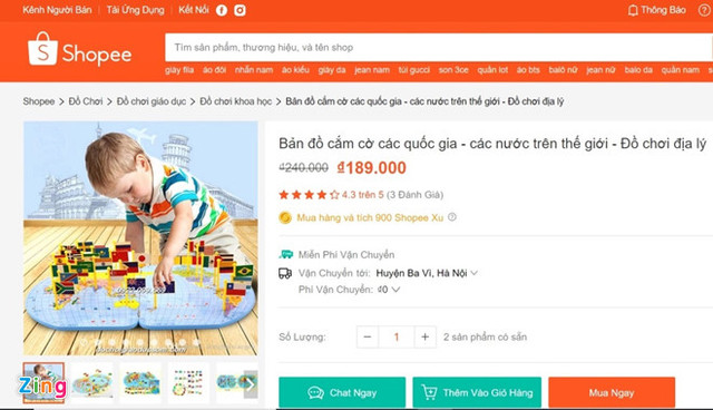 Shopee bán đồ chơi có bản đồ TQ chứa “đường lưỡi bò“ Shopee ban do choi co ban do TQ chua “duong luoi bo“