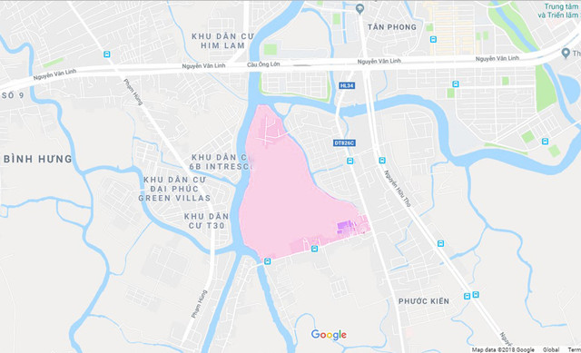 Vị trí dự án Khu dân cư Phước Kiển, huyện Nhà Bè có diện tích lớn đến 90 ha. Ảnh: Google Maps Vị trí dự án Khu dân cư Phước Kiển, huyện Nhà Bè có diện tích lớn đến 90 ha. Ảnh: Google Maps
