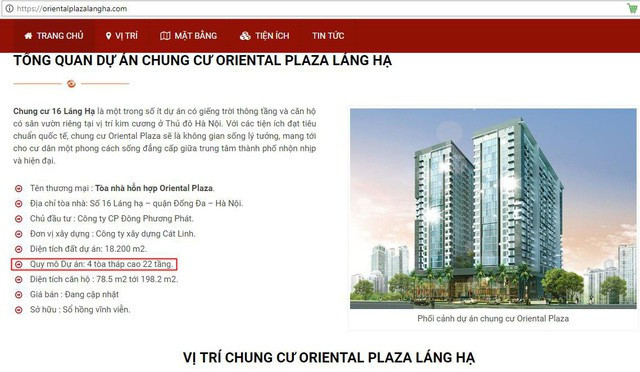 Dự án Chung cư Oriental Plaza có địa chỉ tại số 16 Láng Hạ, quận Ba Đình, Hà Nội. Dự án Chung cư Oriental Plaza có địa chỉ tại số 16 Láng Hạ, quận Ba Đình, Hà Nội.
