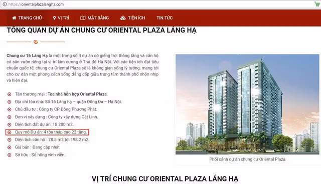 Dự án Chung cư Oriental Plaza có địa chỉ tại số 16 Láng Hạ, quận Ba Đình, Hà Nội.