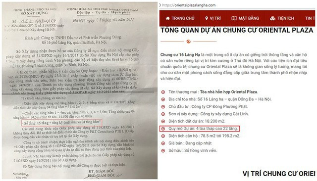 Dự án được cấp phép 15 tầng nổi + 1 mái nhưng dự án Oriental Plaza lại được giới thiệu tới 22 tầng. Dự án được cấp phép 15 tầng nổi + 1 mái nhưng dự án Oriental Plaza lại được giới thiệu tới 22 tầng.