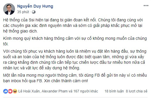 Hệ thống SSI bất ngờ mất kết nối, nhà đầu tư bị ngừng giao dịch He thong SSI bat ngo mat ket noi, nha dau tu bi ngung giao dich