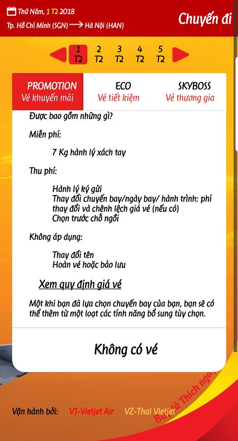 Vé giá rẻ của Vietjet Air đã không còn từ nay đến đầu tháng 3/2018. Ảnh chụp màn hình. Vé giá rẻ của Vietjet Air đã không còn từ nay đến đầu tháng 3/2018. Ảnh chụp màn hình.