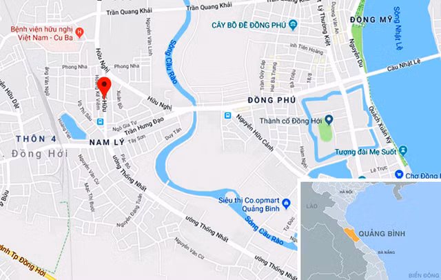 Vụ cháy xảy ra trên đường Tố Hữu, TP Đồng Hới. Ảnh: Google Maps.