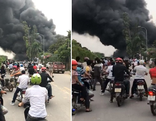 Cháy khủng khiếp xưởng sơn trên Đại lộ Thăng Long, Hà Nội Chay khung khiep xuong son tren Dai lo Thang Long, Ha Noi