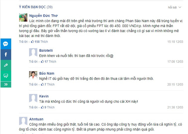 Nhiều bạn trẻ tiếc nuối cho cái tài của Phan Sào Nam đã không được sử dụng đúng chỗ. Ảnh chụp màn hình.