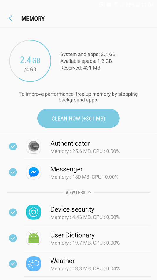 Giao diện quản lý bộ nhớ trên một điện thoại Android Giao diện quản lý bộ nhớ trên một điện thoại Android