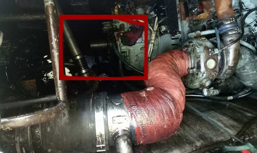 Hệ thống trục chân vịt của tàu bị gãy khiến nước theo đường ống bao của trục tràn vào buồng máy Hệ thống trục chân vịt của tàu bị gãy khiến nước theo đường ống bao của trục tràn vào buồng máy