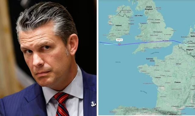 Máy bay chở Bộ trưởng Quốc phòng Mỹ Pete Hegseth phải hạ cánh khẩn tại Anh vì nứt kính chắn gió. Ảnh: Getty/ Flightradar24. botruong.png