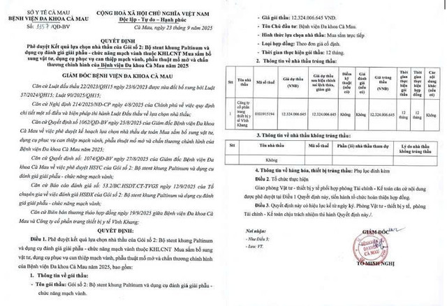 Quyết định số 1157/QĐ-BV phê duyệt kết quả lựa chọn nhà thầu cho Gói số 2: Bộ stent khung Paltinum và dụng cụ đánh giá giải phẫu - chức năng mạch vành. Nguồn: MSC qd-4296.jpg