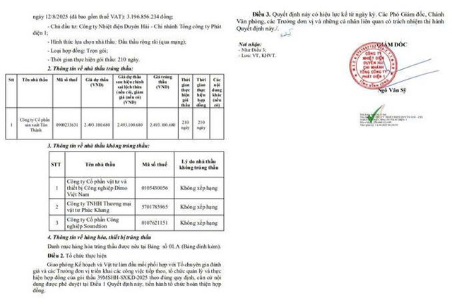 Quyết định số 1624/QĐ-NĐDH phê duyệt kết quả lựa chọn nhà thầu Gói thầu 39MSHH-SXKD-2025: Cung cấp các loại O-ring, phớt, chèn phục vụ công tác sửa chữa bảo dưỡng tại Nhà máy Nhiệt điện Duyên Hải 1, Duyên Hải 3 và Duyên Hải 3 Mở rộng. Nguồn: MSC qd2.jpg