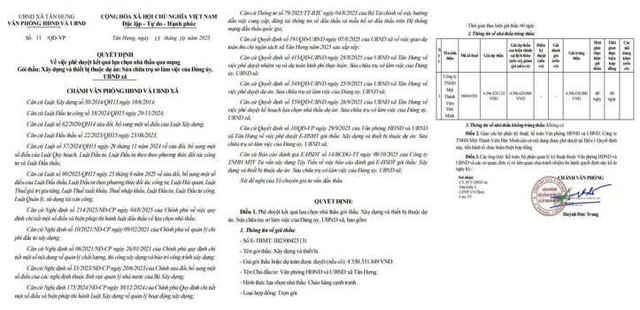 Quyết định số 11/QĐ-VP phê duyệt kết quả lựa chọn nhà thầu gói thầu "Xây dựng và thiết bị. Nguồn: MSC qd-4984.jpg