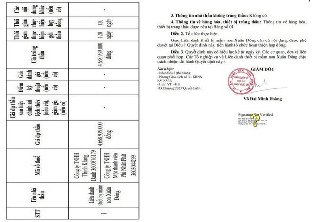 Quyết định số 84/QĐ-QLDA ngày 02/10/2025, phê duyệt kết quả lựa chọn nhà thầu cho Gói thầu số 13: Thiết bị dân dụng thuộc dự án Xây dựng trường mầm non Xuân Đông (phân hiệu ấp Bể Bạc). Nguồn: MSC qd-1.jpg