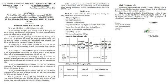 Quyết định số 461/QĐ-BQL về việc phê duyệt kết quả lựa chọn nhà thầu qua mạng gói thầu Thi công xây dựng. Nguồn: MSC qd-2434.jpg