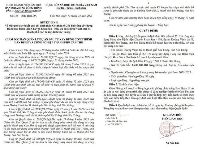 Quyết định số 334/QĐ-BQLDA phê duyệt kết quả chỉ định thầu cho Gói thầu số 27. Nguồn: MSC qd-9551.jpg