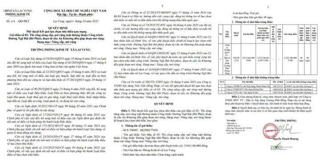 Quyết định số 679/QĐ-PKT phê duyệt kết quả lựa chọn nhà thầu Gói thầu số 03: Thi công nâng cấp, mở rộng mặt đường. Nguồn: MSC qd-4117.jpg