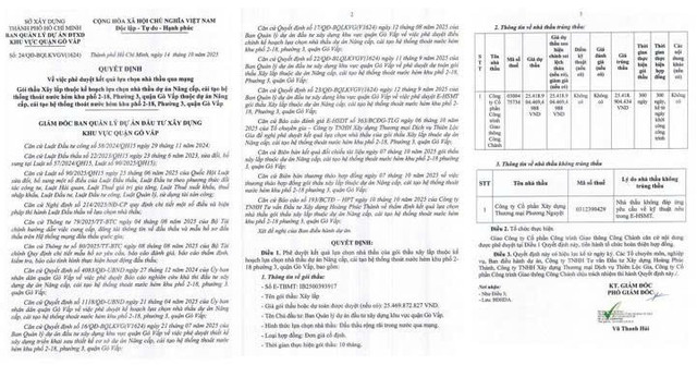 Quyết định số 24/QĐ-BQLKVGV(1624) phê duyệt kết quả lựa chọn nhà thầu cho Gói thầu Xây lắp. Nguồn: MSC qd-8672.jpg