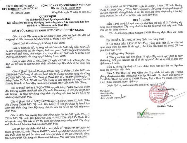 Quyết định số 1307/QĐ-CNTG phê duyệt kết quả lựa chọn nhà thầu cho Gói thầu số 01: Thi công xây dựng. Nguồn: MSC qd-1720.jpg