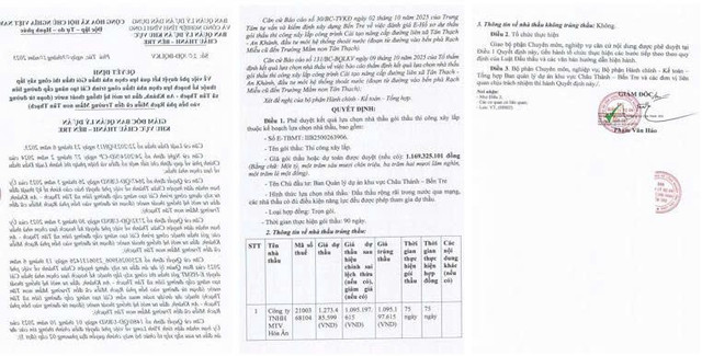 Quyết định số 20/QĐ-BQLKV phê duyệt kết quả lựa chọn nhà thầu cho gói thầu “Thi công xây lắp”. Nguồn: MSC qd-4312.jpg
