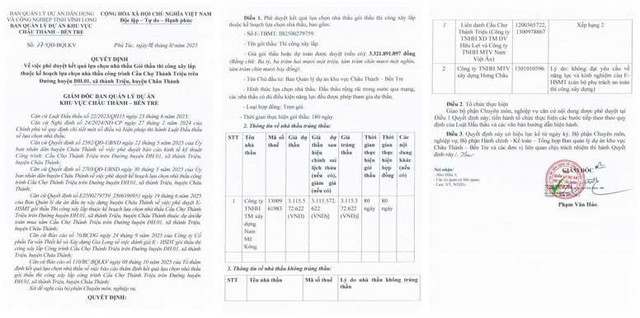 Quyết định số 17/QĐ-BQLKV phê duyệt Công ty Nam Mê Kông trúng thầu với giá 3.115.572.622 đồng. Nguồn: MSC qd-1854.jpg