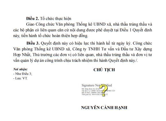 Quyết định phê duyệt KQLCNT Gói thầu số 04: Thi công xây dựng công trình thuộc dự án Nâng cấp, mở rộng đường giao thông Cơi 5 – Đá Bạc. Nguồn: MSC qd-23.jpg