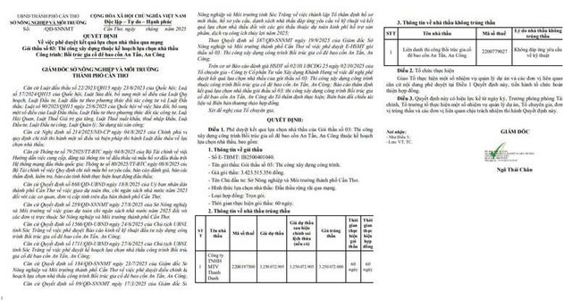 Quyết định số 518/QĐ-SNNMT phê duyệt kết quả lựa chọn nhà thầu. Nguồn: MSC qd.jpg