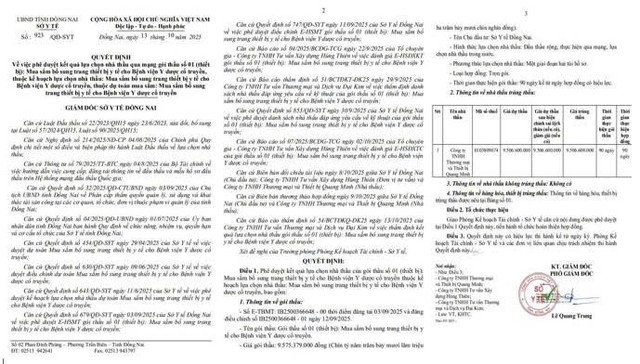 Quyết định số 923/QĐ-SYT về việc phê duyệt kết quả lựa chọn nhà thầu Gói thầu số 01 (thiết bị): Mua sắm bổ sung trang thiết bị y tế cho Bệnh viện Y dược cổ truyền. Nguồn: MSC qd-4282.jpg