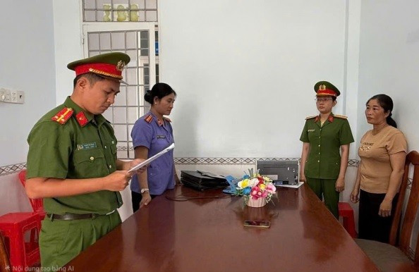 Cơ quan Cảnh sát điều tra đọc lệnh bắt bị can Phạm Bé Em (Ảnh: CACC) 1.jpg