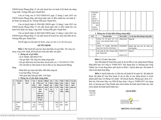 Trích quyết định KQ2500235767_2506210956 phê duyệt cho Công ty TNHH MTV Xây dựng Dịch vụ Thương mại Công Thành trúng thầu (Nguồn MSC) 5767.jpg