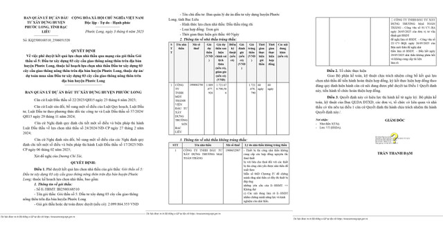 Quyết định số KQ2500168510_2506031320 phê duyệt cho Công ty TNHH MTV Đầu tư Xây dựng Trường Sơn Bạc Liêu trúng thầu (Nguồn MSC) qd-320-full.jpg