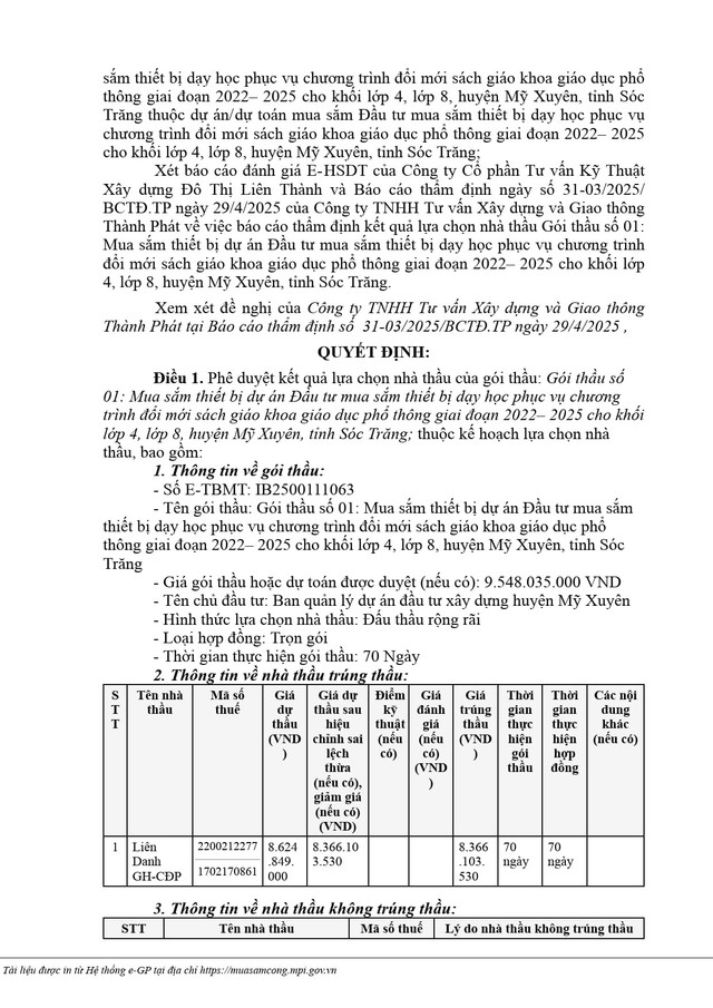 Trích Quyết định số KQ2500111063_2504291340 phê duyệt cho Liên Danh GH-CĐP (Công ty TNHH Gia Hòa - Công ty TNHH Cao Đạt Phong) trúng thầu (Nguồn MSC) qd-340-2.jpg