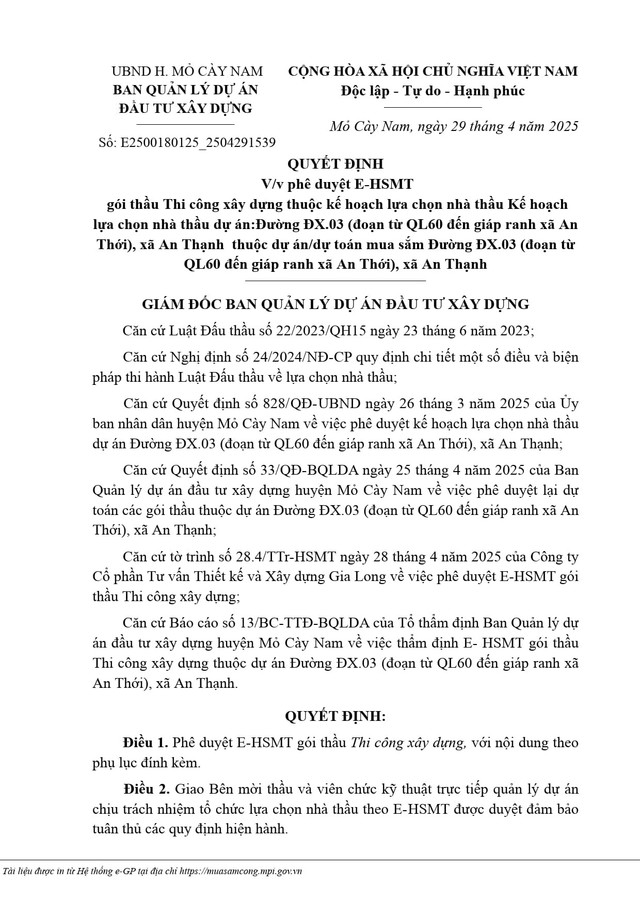 Trích Quyết định phê duyệt E-HSMT số E2500180125_2504291539 ngày 29/04/2025 của Ban QLDA ĐTXD huyện Mỏ Cày Nam (Nguồn MSC) qd-bb-1.jpg