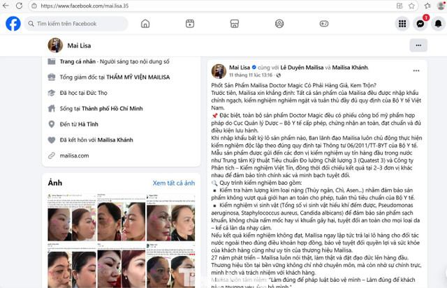 Bà Phan Thị Mai - chủ hệ thống Mailisa - lên tiếng trên trang cá nhân khi bị &quot;bốc phốt&quot; sản phẩm của mình là hàng giả, kem trộn.